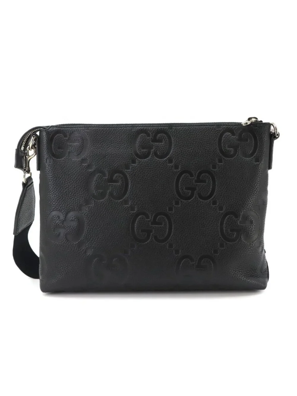 Gucci Jumbo GG Shoulder Bag Leather Black Silver
